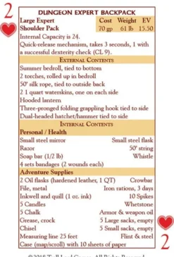 Adventurers Backpack Equipment Cards