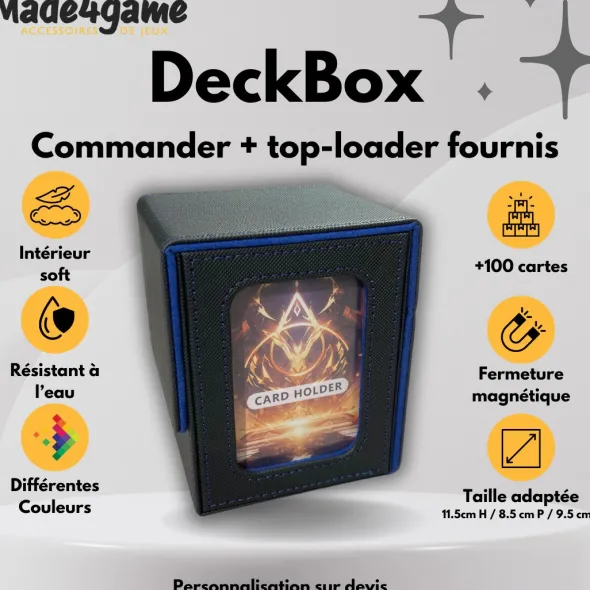 DeckBox Commander 100+ avec Toploader - Noir et Bleu