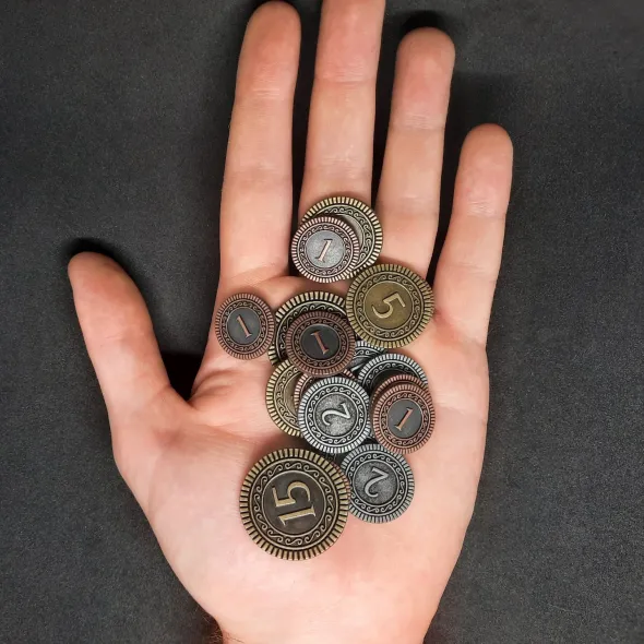 Ensemble de pièces génériques en métal de valeur 1, 2, 5, 15 pour jeux de société