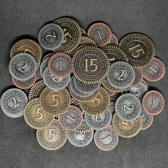 Ensemble de pièces génériques en métal de valeur 1, 2, 5, 15 pour jeux de société