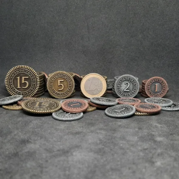 Ensemble de pièces génériques en métal de valeur 1, 2, 5, 15 pour jeux de société