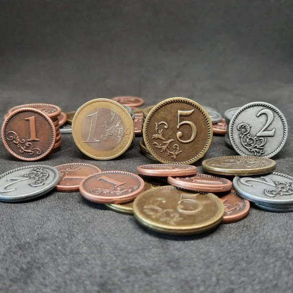 Ensemble de pièces génériques en métal de valeur 1, 2, 5 pour jeux de société