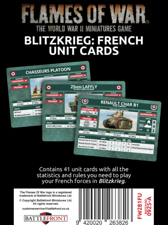 Flames of War - Blitzkrieg - French Unit Cards - Limited Edition