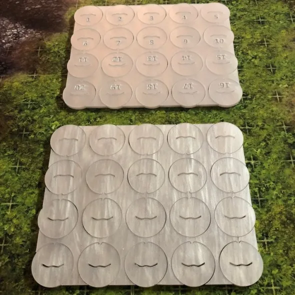 Flat Plastic Miniatures - Colored Bases Etched Numbers 1-20 - Clear