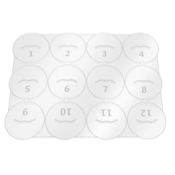 Flat Plastic Miniatures - Colored Bases Etched Numbers 1-12 - Clear