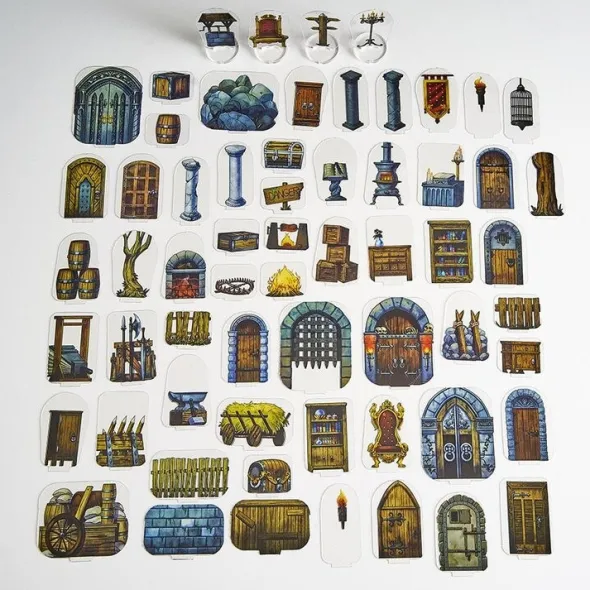 Flat Plastic Miniatures - Objects and Scenery - 62 Pieces