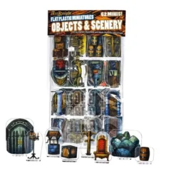 Flat Plastic Miniatures - Objects and Scenery - 62 Pieces