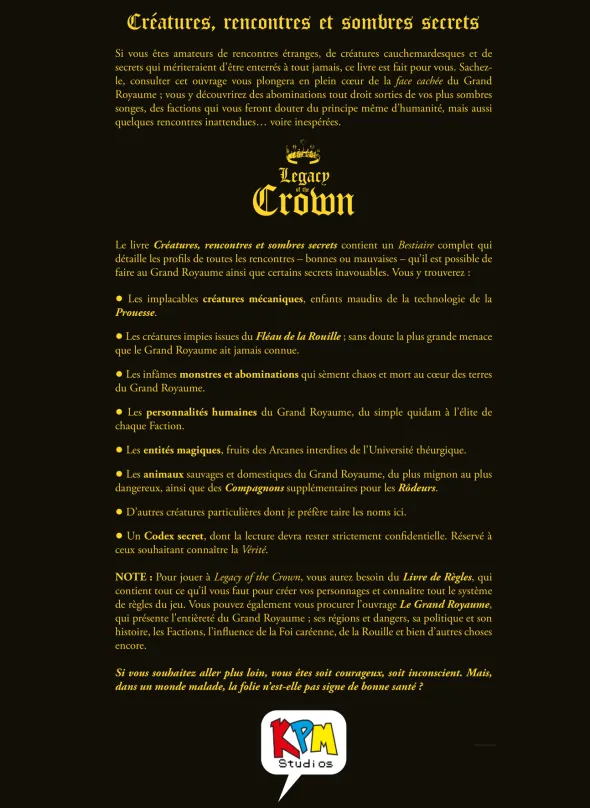 Legacy of the Crown - Créatures, rencontres et sombres secrets