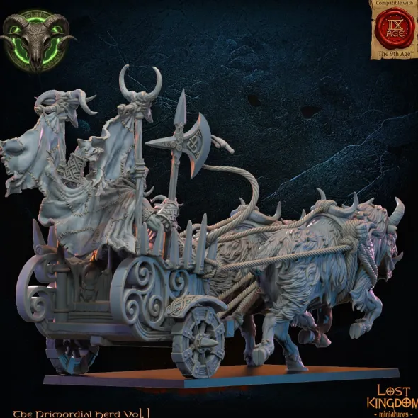 Lost Kingdom miniatures - Hardes bestiales - Chef homme-bête sur char