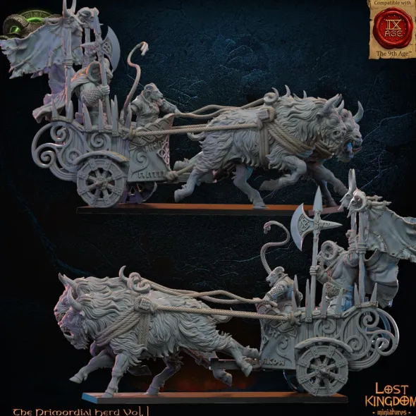 Lost Kingdom miniatures - Hardes bestiales - Chef homme-bête sur char