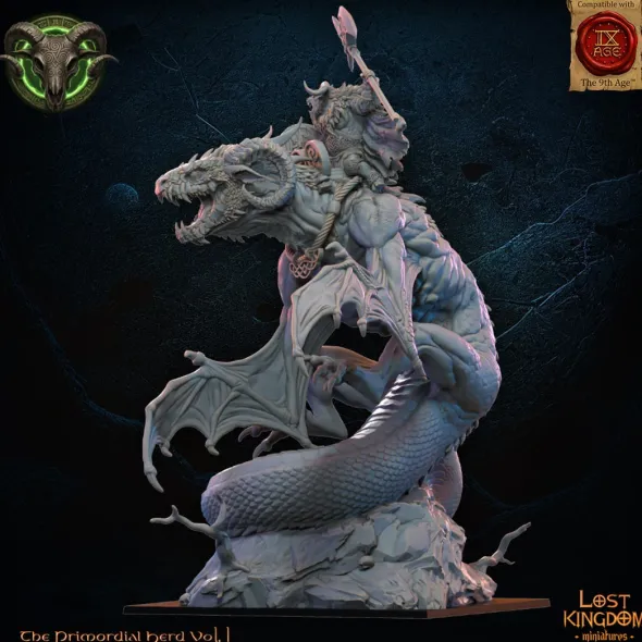 Lost Kingdom miniatures - Hardes bestiales - Seigneur homme-bête sur wyvern