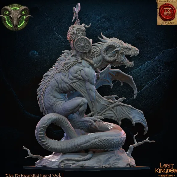 Lost Kingdom miniatures - Hardes bestiales - Seigneur homme-bête sur wyvern
