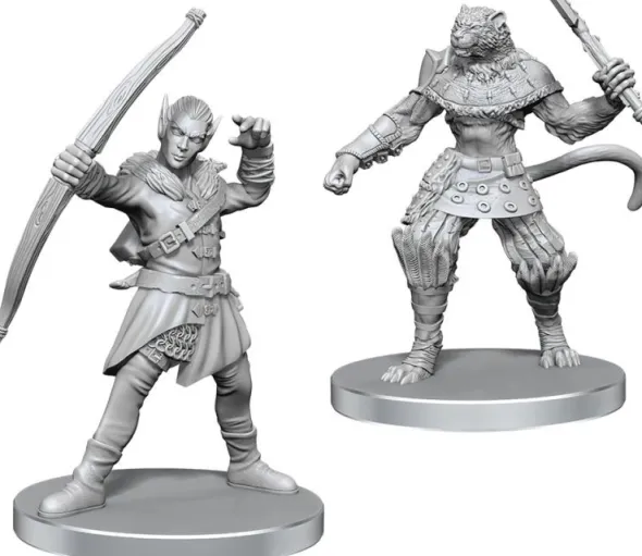 Pathfinder Battles Deep Cuts Unpainted Miniatures: Elf Hunter & Catfolk Bandit