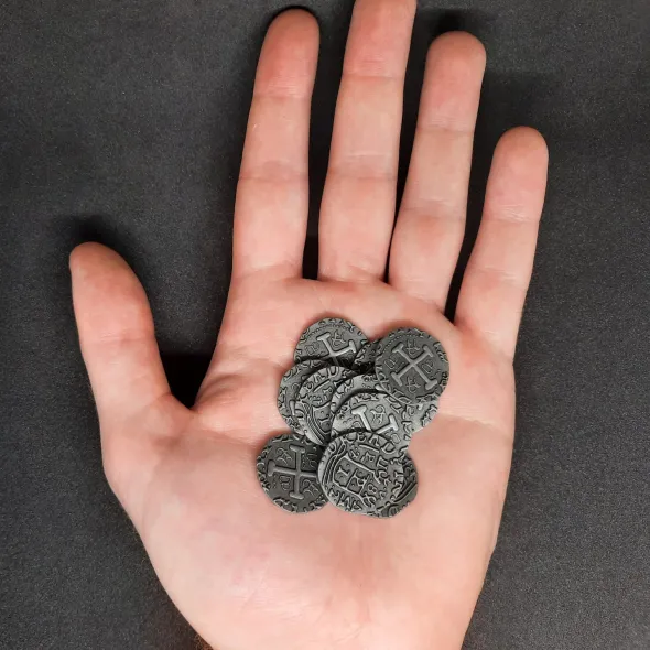 Pièces pirate en métal couleur argent antique pour jeux de société / jeux de rôle