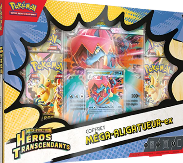 Pokémon : Coffrets Méga-Évolution Héros Transcendants – Méga‑Aligatueur‑ex
