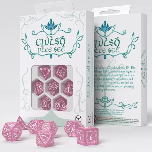 Set de dés Elfique Shimmering Rose & Blanc