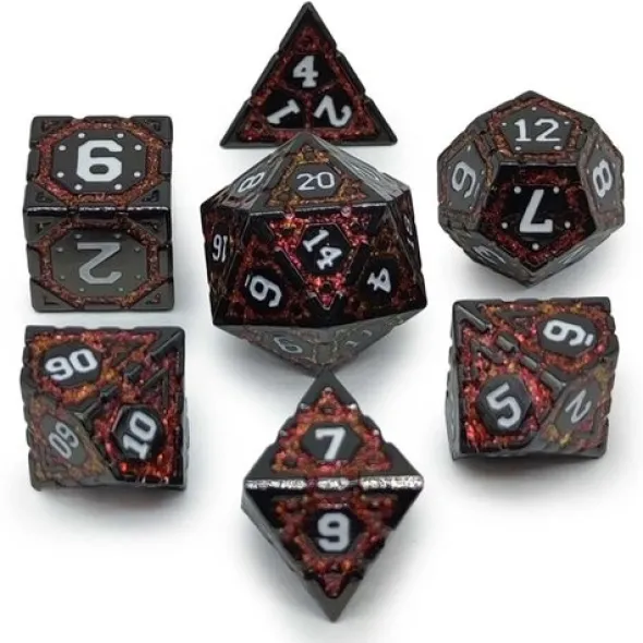 Set de 7 Dés JDR Répliquant : Forge - Noir et Rouge