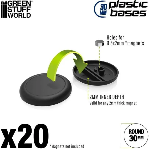 Socles de Plastique Ronds 30mm - Bords Arrondis
