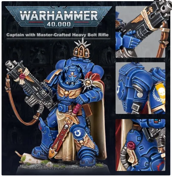 W40K : Space Marines - Capitaine en armure Gravis avec fusil bolter lourd de maître